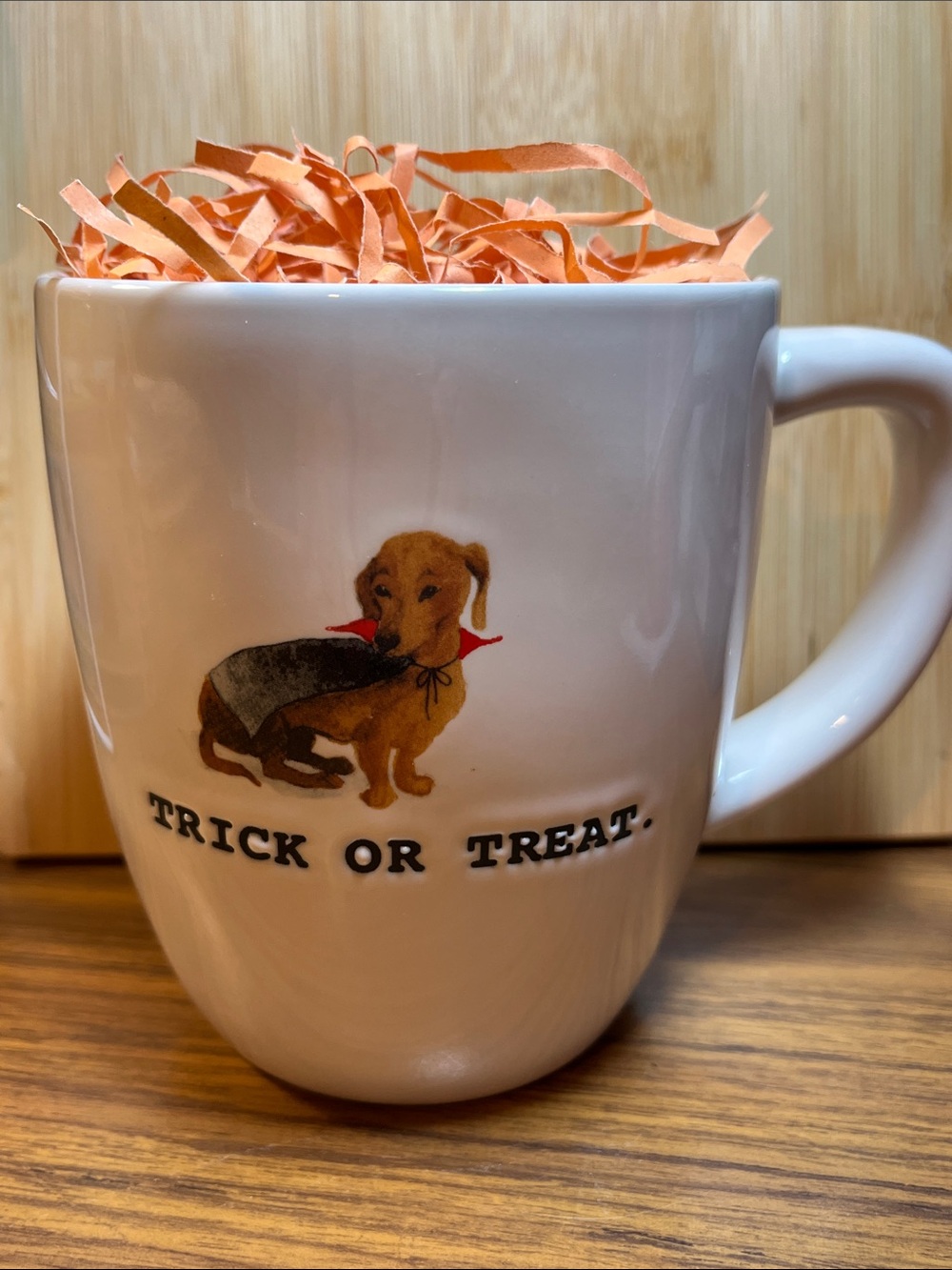 Rae Dunn White Mug with Brown Dachshund Halloween Design